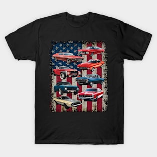 Vintage Classic Muscle Car Retro American Flag Patriotic T-Shirt